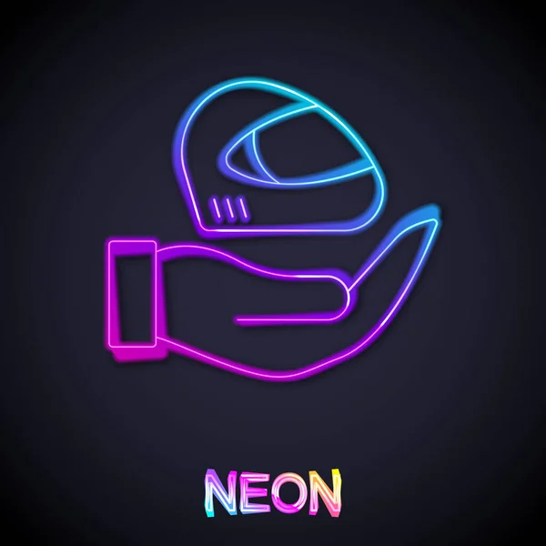 Glowing Neon Line Racing Helmet Icon Isolated Black Background Extreme — 图库矢量图片