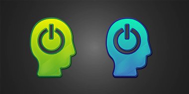 Siyah arkaplanda yeşil ve mavi Güç simgesi izole edildi. Başlat işareti. Vektör