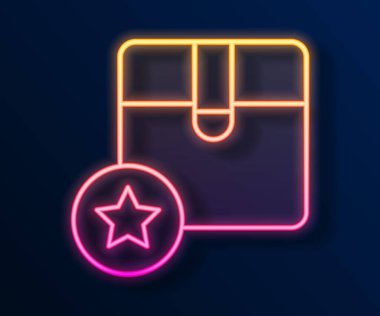 Parlayan neon çizgi karton kutu simgesi siyah arkaplanda izole edildi. Kutu, paket, paket işareti. Teslimat ve ambalaj. Vektör
