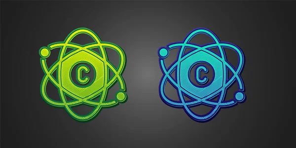 Зеленый Синий Значок Атом Черном Фоне Символ Науки Образования Ядерной — стоковый вектор