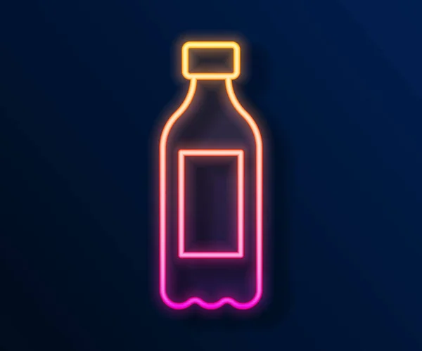 Glödande Neon Line Flaska Med Vatten Ikon Isolerad Svart Bakgrund — Stock vektor