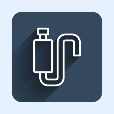 White line Car muffler icon isolated with long shadow background. Exhaust pipe. Blue square button. Vector