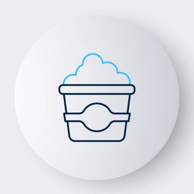 Beyaz arka planda izole edilmiş karton kutu simgesindeki çizgi patlamış mısır. Patlamış mısır kutusu. Renkli taslak konsepti. Vektör.