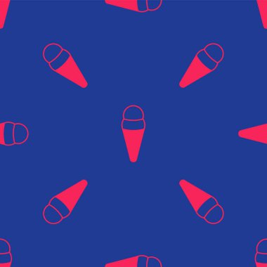 Waffle konisi ikonunda kırmızı dondurma mavi arka planda izole edilmiş pürüzsüz desen. Güzel sembol. Vektör