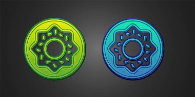 Siyah arka planda tatlı jöleli yeşil ve mavi donut. Vektör.