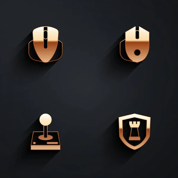 Set Computer Mouse Joystick Arcade Machine Chess Shield Icon Long — Stock Vector