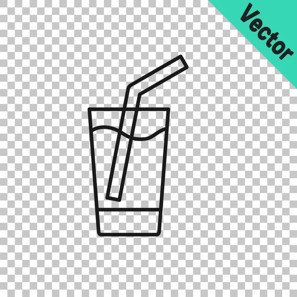 Black Line Glass Water Icon Isolated Transparent Background Soda Glass — Stock Vector