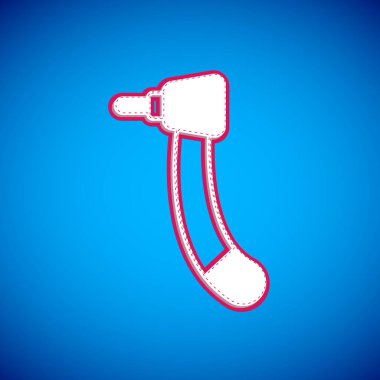 Beyaz Diş sondaj simgesi mavi arkaplanda izole edildi. Delme ve öğütme aletleri için el işi. Vektör