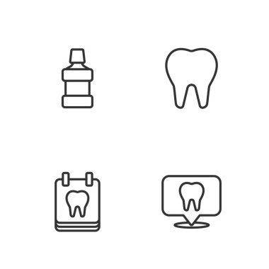 Dişçi kliniği konumu, diş macunu ve diş macunu takvimi. Vektör