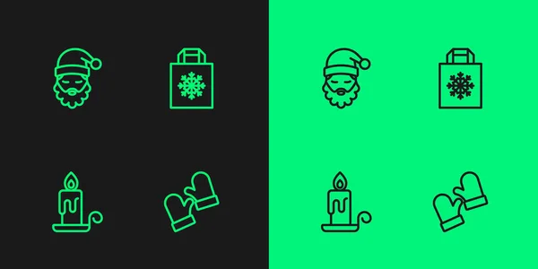 设置系列圣诞手套 燃点蜡烛 圣诞帽胡子和购物袋图标 — 图库矢量图片