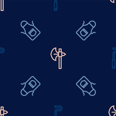 Demir çubuk, demirci önlüğü ve ortaçağ baltası. Vektör