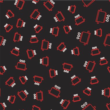 Ateş ikonunda pişirme kabı siyah arka planda izole edilmiş kusursuz desen. Haşlama ya da güveç besin sembolü. Vektör