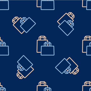 Çizgi kâğıt poşet ikonu mavi arka planda izole edilmiş pürüzsüz desen. Paket işareti. Vektör