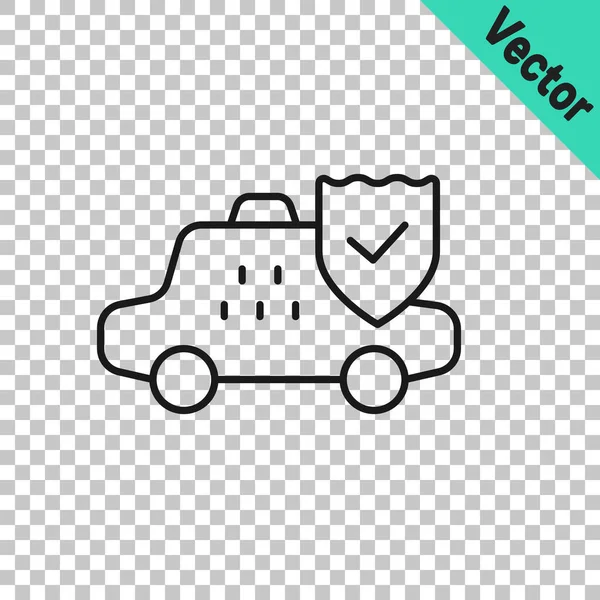 Black Line Taxi Car Insurance Icon Isolated Transparent Background Vector — Stock Vector
