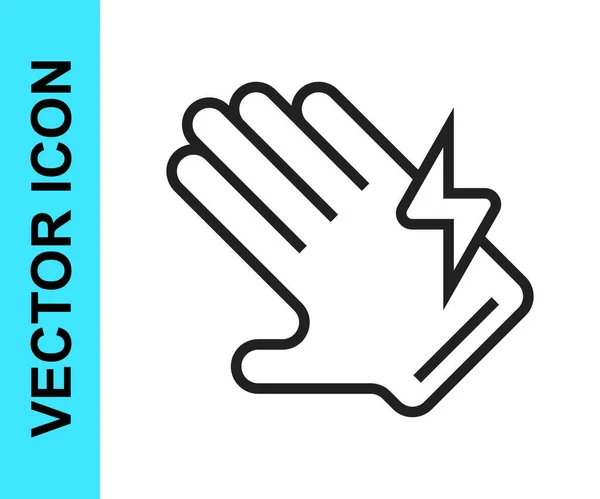 Zwarte Lijn Elektrische Handschoen Pictogram Geïsoleerd Witte Achtergrond Veiligheidshandschoenen Handbescherming — Stockvector