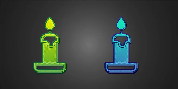 Πράσινο Και Μπλε Burning Κερί Εικονίδιο Κηροπήγιο Απομονώνονται Μαύρο Φόντο — Διανυσματικό Αρχείο