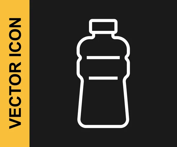 Weiße Linie Flasche Wasser Symbol Isoliert Auf Schwarzem Hintergrund Soda — Stockvektor