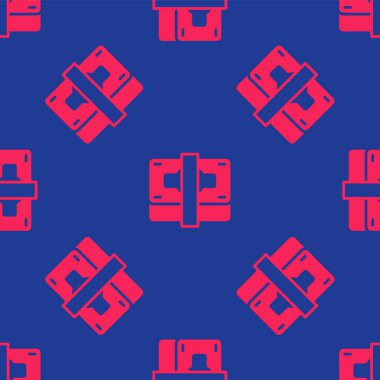 Kırmızı Yığınlar kağıt para para ikonu mavi arka planda kusursuz desen izole. Para desteleri. Para birimi. Vektör.