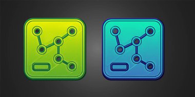 Yeşil ve mavi demiryolu haritası simgesi siyah arkaplanda izole edildi. Vektör.