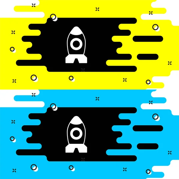 白色火箭船玩具图标孤立在黑色背景 太空旅行 — 图库矢量图片