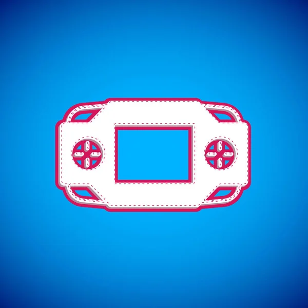 White Portable Video Game Console Icon Isolated Blue Background Handheld —  Vetores de Stock