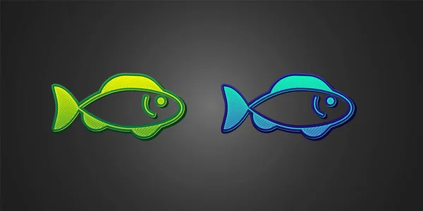 Зеленая Синяя Иконки Fish Изолированы Черном Фоне Вектор — стоковый вектор