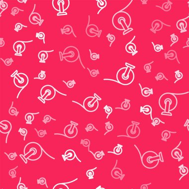 Beyaz çizgi tuvalet kağıdı rulo simgesi kırmızı zeminde izole edilmiş pürüzsüz desen. Vektör.