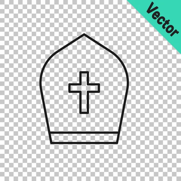 Svart Linje Påve Hatt Ikon Isolerad Transparent Bakgrund Kristet Hatttecken — Stock vektor