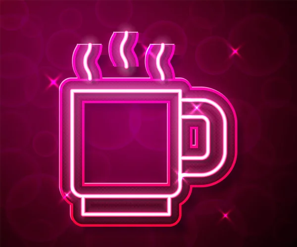 明亮的霓虹灯线咖啡杯图标孤立在红色的背景 茶杯热饮咖啡 — 图库矢量图片