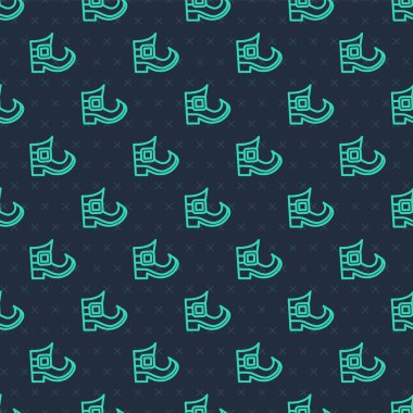 Yeşil çizgi leprikon çizme simgesi mavi arkaplanda izole edilmiş kusursuz desen. Aziz Patrick gününüz kutlu olsun. Ulusal İrlanda bayramı. Vektör.