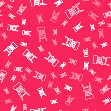 Beyaz çizgi sandalye ikonu kırmızı arkaplanda pürüzsüz desen izole etti. Vektör.