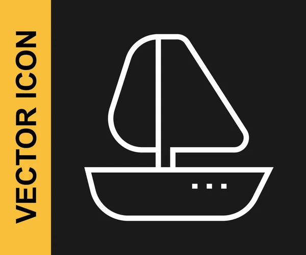 ブラックの背景に隔離されたホワイトラインヨット帆船やセーリング船のアイコン 帆ボート海洋クルーズ旅行 ベクトル — ストックベクタ