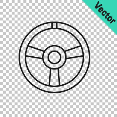 Siyah çizgi yarış direksiyonu simgesi şeffaf arkaplanda izole edildi. Araba tekeri ikonu. Vektör.