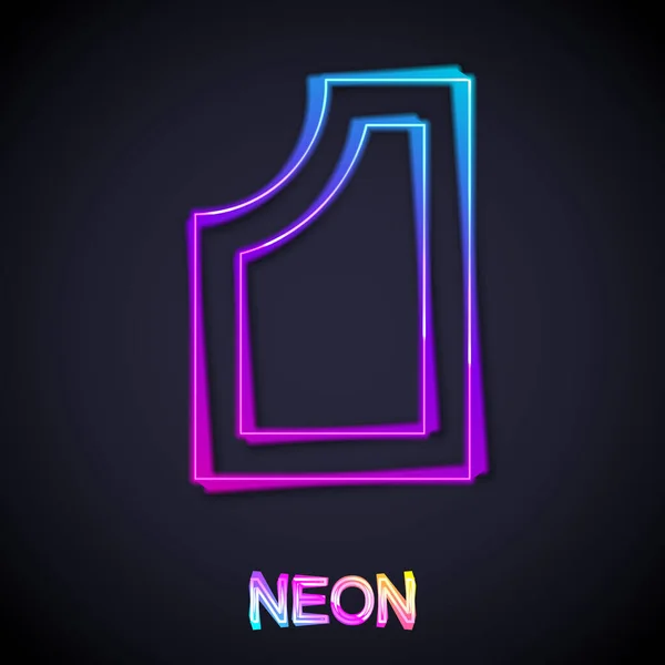 Gloeiende Neon Lijn Naai Patroon Pictogram Geïsoleerd Zwarte Achtergrond Markeringen — Stockvector