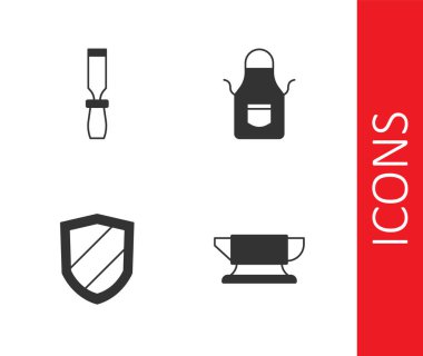 Demirci örs aleti Rasp metal dosya kalkanı ve önlük simgesini ayarla. Vektör.