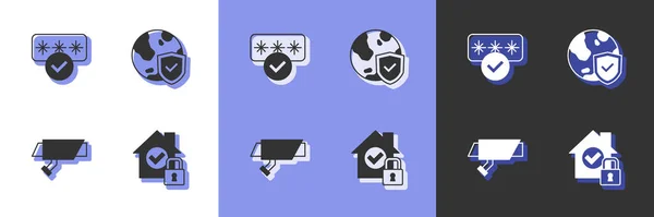 Establecer Casa Bajo Protección Password Security Cámara Escudo Con Icono — Archivo Imágenes Vectoriales