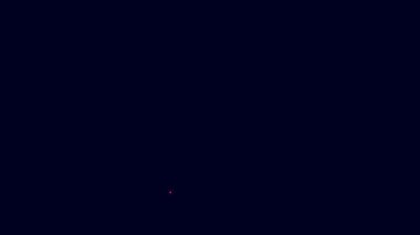 Parlayan neon çizgisi bilim kurgu simgesi mavi arkaplanda izole edildi. Bilim kurgu filmleri, popüler fütürist fantezi filmleri. Sinema kategorisi. Uçan daire, UFO. 4K Video hareketli grafik canlandırması.