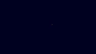Parlak neon hattı sunumu, film, film, medya projektörü ikonu mavi arkaplanda izole edildi. 4K Video hareketli grafik canlandırması.