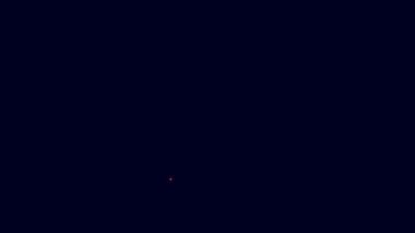 Parlayan neon hattı kahve makinesi ikonu mavi arka planda izole edildi. 4K Video hareketli grafik canlandırması.