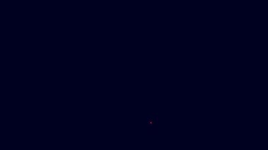 Parlayan neon hattı kahve makinesi moca pot ikonu mavi arka planda izole edildi. 4K Video hareketli grafik canlandırması.