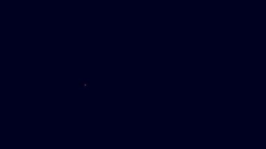 Parlayan neon hattı mavi arka planda izole edilmiş su ikonu içinde yüzer. Balık oltası. 4K Video hareketli grafik canlandırması.