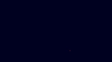 Parlayan neon hattı, tencere simgesinde bitki mavi arkaplanda izole edildi. Tencerede yetişen bir bitki. Saksı bitkisi işareti. 4K Video hareketli grafik canlandırması.