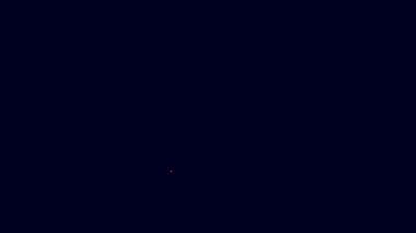 Parlayan neon hattı Kürek ve tırmık ikonu mavi arka planda izole edildi. Bahçecilik, tarım, bahçıvanlık, çiftçilik aletleri. Toprak işçisi. 4K Video hareketli grafik canlandırması.