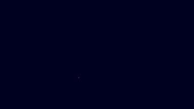 Parlayan neon hattı zil simgesi mavi arkaplanda izole edildi. Alarm sembolü, servis zili, el zili işareti, uyarı sembolü. 4K Video hareketli grafik canlandırması.