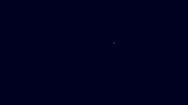 Parlayan neon hattı uçan yarasa simgesi mavi arkaplanda izole edildi. Mutlu Cadılar Bayramı Partisi. 4K Video hareketli grafik canlandırması.