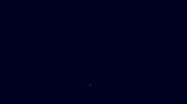 Parlayan neon hattı Ortaçağ kutup balta simgesi mavi arkaplanda izole edildi. 4K Video hareketli grafik canlandırması.