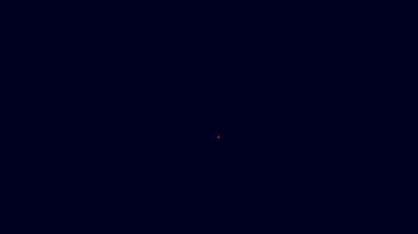 Mavi arka planda izole edilmiş baş koruma ikonu için parlayan neon hattı Ortaçağ demir miğferi. Şövalye miğferi 4K Video hareketli grafik canlandırması.