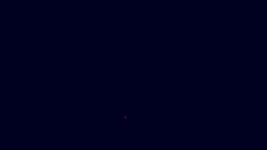 Mavi arka planda izole edilmiş baş koruma ikonu için parlayan neon hattı Ortaçağ demir miğferi. Şövalye miğferi 4K Video hareketli grafik canlandırması.