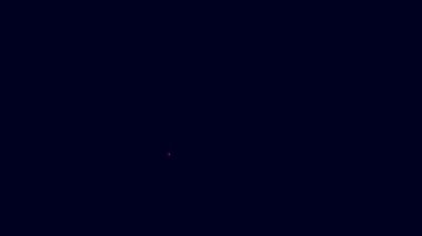 Parlak neon hattı mavi arka planda dış motor ikonu olan şişirilebilir tekne. 4K Video hareketli grafik canlandırması.