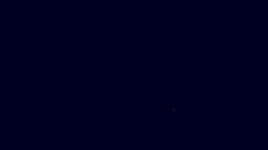Okyanus dalgası ikonunda parlayan neon hattı Balina kuyruğu mavi arka planda izole edildi. 4K Video hareketli grafik canlandırması.